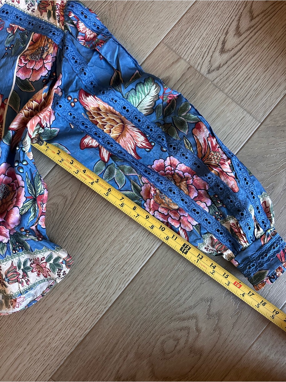 🌺 FARM Rio Wonderful Bouquet Blue Floral Long Sleeve Blouse | Size XS - Picture 14 of 16